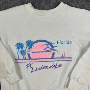 202 USA Sweatshirt Mens Size M White Ft Lauderdale Florida Vintage Crewneck